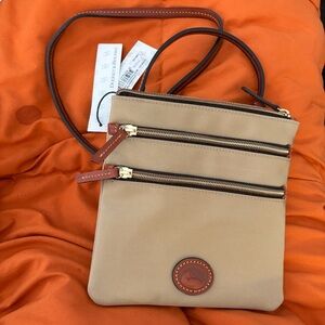 Dooney & Bourke N-S Triple Zip Khaki & Brown Crossbody Bag/Reg. #J7989916